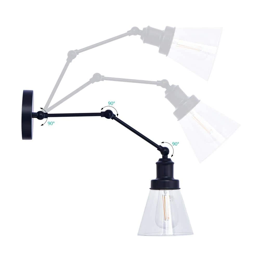 1-Light Black Plug-In or Hardwired Swing Arm Wall Lamp with 6 ft. Fabric Cord and Glass Shade by Hampton Bay 9 1-Light Black Plug-In or Hardwired Swing Arm Wall Lamp with 6 ft. Fabric Cord and Glass Shade by Hampton Bay - Image 9