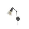 1-Light Black Plug-In or Hardwired Swing Arm Wall Lamp with 6 ft. Fabric Cord and Glass Shade by Hampton Bay