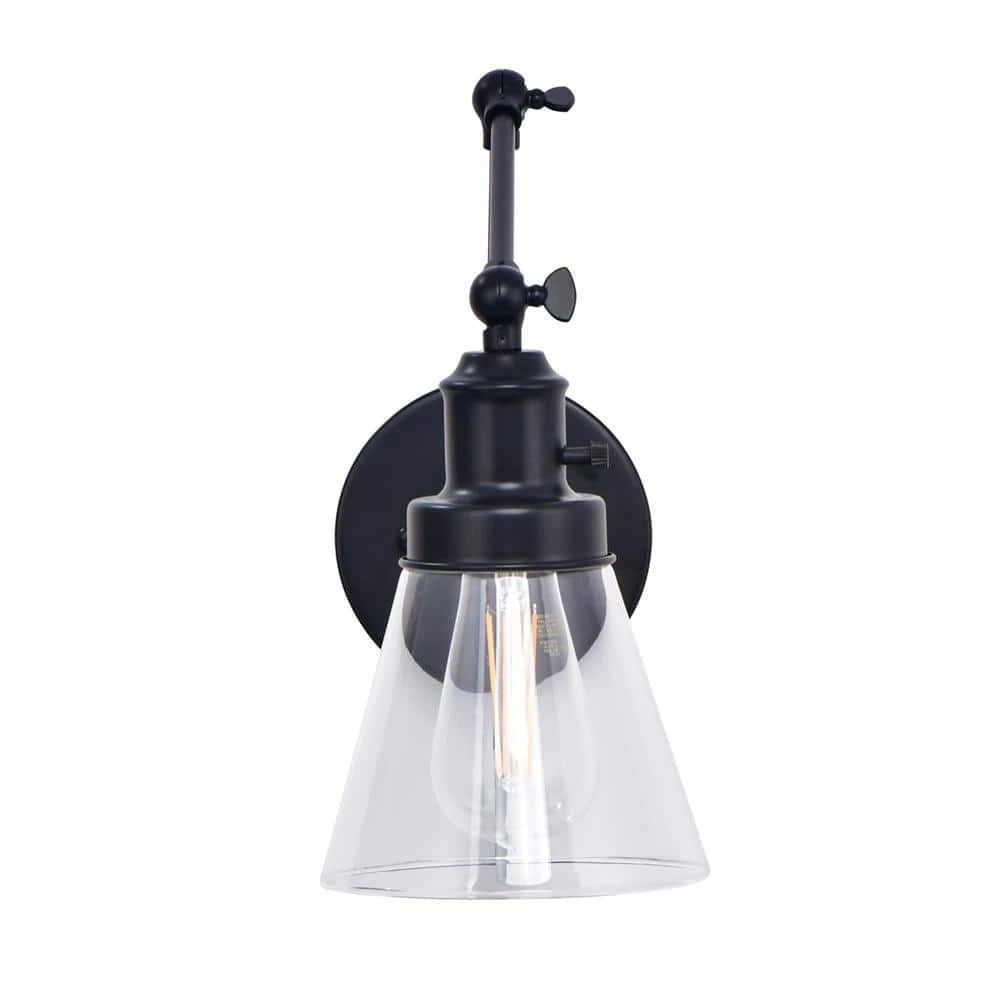 1-Light Black Plug-In or Hardwired Swing Arm Wall Lamp with 6 ft. Fabric Cord and Glass Shade by Hampton Bay 6 1-Light Black Plug-In or Hardwired Swing Arm Wall Lamp with 6 ft. Fabric Cord and Glass Shade by Hampton Bay - Image 6