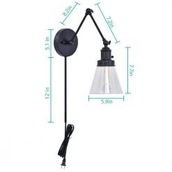 1-Light Black Plug-In or Hardwired Swing Arm Wall Lamp with 6 ft. Fabric Cord and Glass Shade by Hampton Bay 20 1-Light Black Plug-In or Hardwired Swing Arm Wall Lamp with 6 ft. Fabric Cord and Glass Shade by Hampton Bay -Hampton Bay Sales black hampton bay wall lamps ew11475bk1 c fa 1000