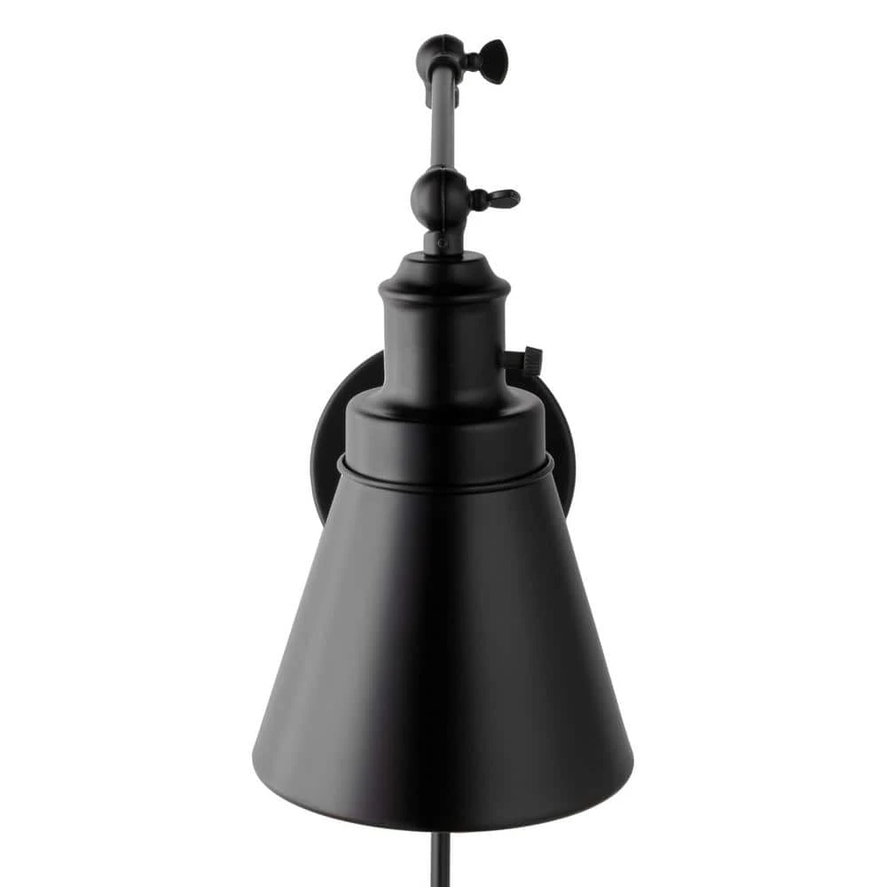 1-Light Black Plug-In or Hardwired Swing Arm Wall Lamp with 6 ft. Fabric Cord (Title 20) by Hampton Bay 5 1-Light Black Plug-In or Hardwired Swing Arm Wall Lamp with 6 ft. Fabric Cord (Title 20) by Hampton Bay - Image 5