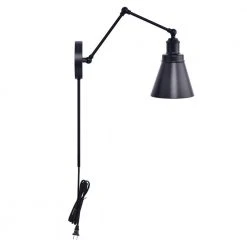 1-Light Black Plug-In or Hardwired Swing Arm Wall Lamp with 6 ft. Fabric Cord (Title 20) by Hampton Bay 18 1-Light Black Plug-In or Hardwired Swing Arm Wall Lamp with 6 ft. Fabric Cord (Title 20) by Hampton Bay -Hampton Bay Sales black hampton bay wall lamps ew11475bk1 d 1f 1000