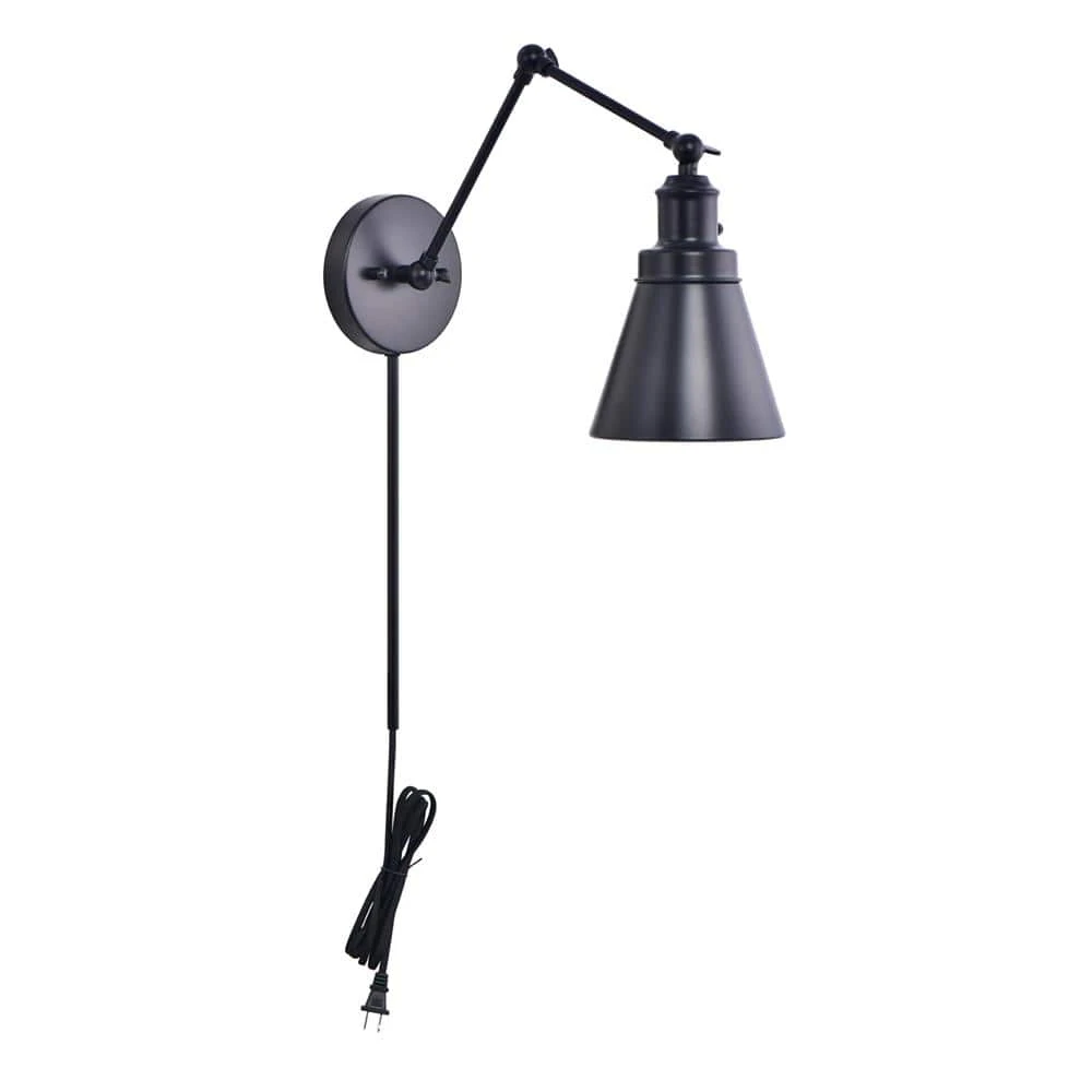 1-Light Black Plug-In or Hardwired Swing Arm Wall Lamp with 6 ft. Fabric Cord (Title 20) by Hampton Bay 7 1-Light Black Plug-In or Hardwired Swing Arm Wall Lamp with 6 ft. Fabric Cord (Title 20) by Hampton Bay - Image 7