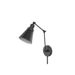 1-Light Black Plug-In or Hardwired Swing Arm Wall Lamp with 6 ft. Fabric Cord (Title 20) by Hampton Bay