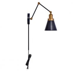 1-Light Black and Gold Plug-In or Hardwired Swing Arm Wall Lamp Wall Lamp with 6 ft. Fabric Cord by Hampton Bay -Hampton Bay Sales black hampton bay wall lamps ew11475bkf a 1f 1000