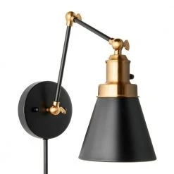 1-Light Black and Gold Plug-In or Hardwired Swing Arm Wall Lamp Wall Lamp with 6 ft. Fabric Cord by Hampton Bay -Hampton Bay Sales black hampton bay wall lamps ew11475bkf a 40 1000