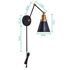 1-Light Black and Gold Plug-In or Hardwired Swing Arm Wall Lamp Wall Lamp with 6 ft. Fabric Cord by Hampton Bay -Hampton Bay Sales black hampton bay wall lamps ew11475bkf a fa 1000