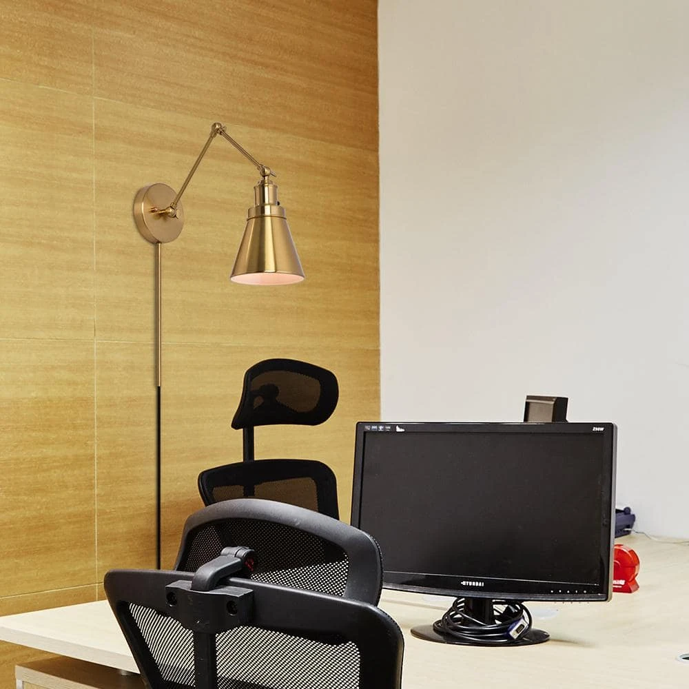 1-Light Brass Plug-In/Hardwired Swing Arm Wall Lamp with 6 ft. Fabric Cord by Hampton Bay 7 1-Light Brass Plug-In/Hardwired Swing Arm Wall Lamp with 6 ft. Fabric Cord by Hampton Bay - Image 7