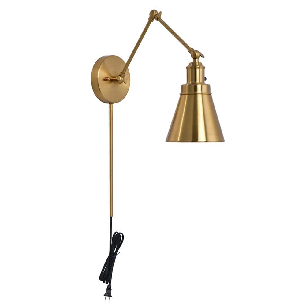 1-Light Brass Plug-In/Hardwired Swing Arm Wall Lamp with 6 ft. Fabric Cord by Hampton Bay 3 1-Light Brass Plug-In/Hardwired Swing Arm Wall Lamp with 6 ft. Fabric Cord by Hampton Bay - Image 3