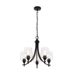 Pavlen 5-Light 23 in. Rustic Bronze Hanging Candlestick Chandelier with Clear Glass Shades for Dining Room by Hampton Bay