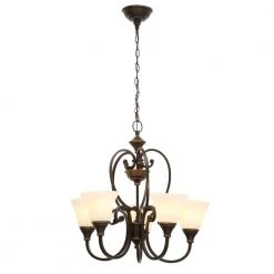 Somerset 5-Light Bronze Chandelier with Bell Shaped Frosted Glass Shades by Hampton Bay
