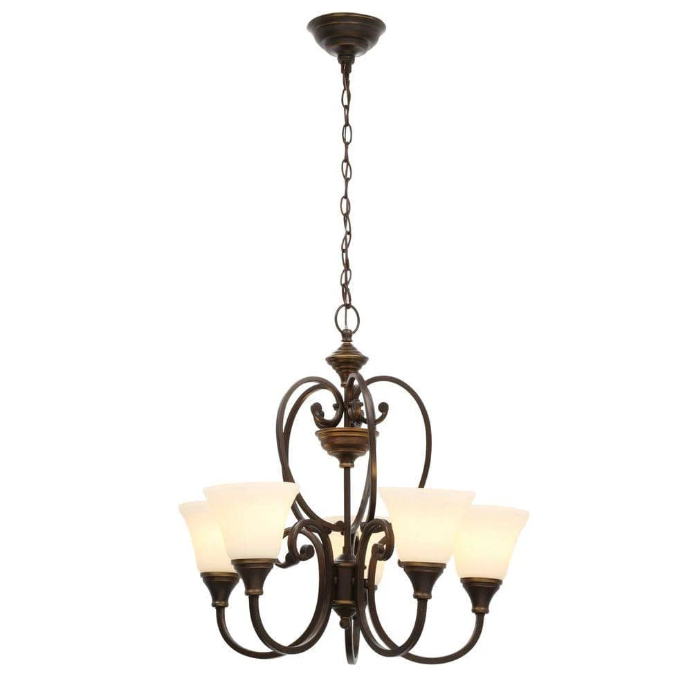 Somerset 5-Light Bronze Chandelier with Bell Shaped Frosted Glass Shades by Hampton Bay 1 Somerset 5-Light Bronze Chandelier with Bell Shaped Frosted Glass Shades by Hampton Bay