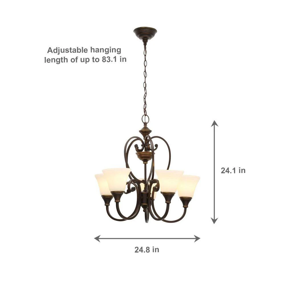 Somerset 5-Light Bronze Chandelier with Bell Shaped Frosted Glass Shades by Hampton Bay 6 Somerset 5-Light Bronze Chandelier with Bell Shaped Frosted Glass Shades by Hampton Bay - Image 6