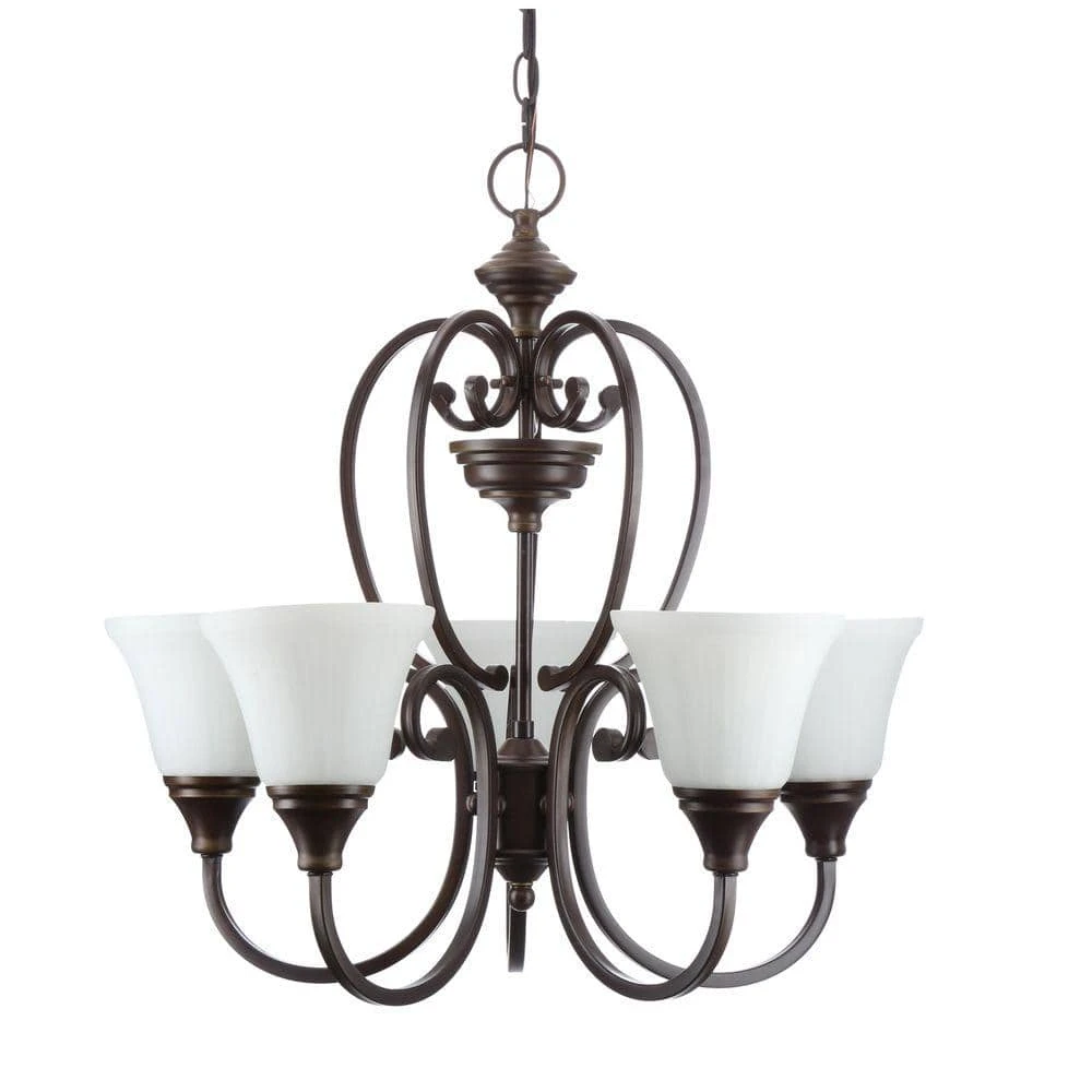 Somerset 5-Light Bronze Chandelier with Bell Shaped Frosted Glass Shades by Hampton Bay 2 Somerset 5-Light Bronze Chandelier with Bell Shaped Frosted Glass Shades by Hampton Bay - Image 2