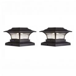 Solar 4 in. x 4 in. Bronze Outdoor Integrated LED Deck Post Light with 6 in. x 6 in. Adapter (2-Pack) by Hampton Bay