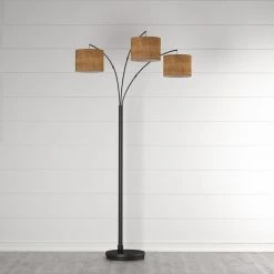 80 in. Antique Bronze 3 Arc Floor Lamp with Burlap Drum Shades by Hampton Bay -Hampton Bay Sales bronze hampton bay floor lamps af40818ab 31 1000