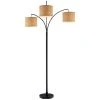 80 in. Antique Bronze 3 Arc Floor Lamp with Burlap Drum Shades by Hampton Bay