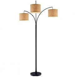 80 in. Antique Bronze 3 Arc Floor Lamp with Burlap Drum Shades by Hampton Bay