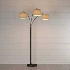 80 in. Antique Bronze 3 Arc Floor Lamp with Burlap Drum Shades by Hampton Bay -Hampton Bay Sales bronze hampton bay floor lamps af40818ab d4 1000