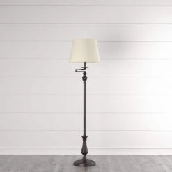 59 in. Oil-Rubbed Bronze Swing-Arm Floor Lamp with Cream Fabric Drum Shade by Hampton Bay -Hampton Bay Sales bronze hampton bay floor lamps f319001a rob 31 1000