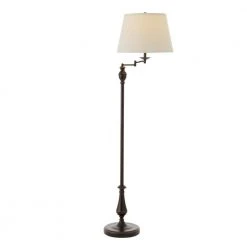 59 in. Oil-Rubbed Bronze Swing-Arm Floor Lamp with Cream Fabric Drum Shade by Hampton Bay