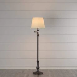 59 in. Oil-Rubbed Bronze Swing-Arm Floor Lamp with Cream Fabric Drum Shade by Hampton Bay -Hampton Bay Sales bronze hampton bay floor lamps f319001a rob d4 1000