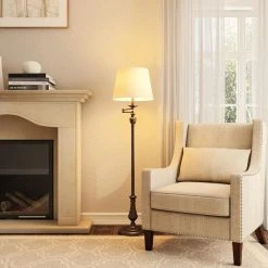 59 in. Oil-Rubbed Bronze Swing-Arm Floor Lamp with Cream Fabric Drum Shade by Hampton Bay -Hampton Bay Sales bronze hampton bay floor lamps f319001a rob fa 1000