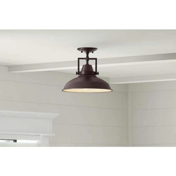 Wilhelm 12 in. 1-Light Bronze Farmhouse Semi-Flush Mount Kitchen Ceiling Light Fixture by Hampton Bay 2 Wilhelm 12 in. 1-Light Bronze Farmhouse Semi-Flush Mount Kitchen Ceiling Light Fixture by Hampton Bay - Image 2
