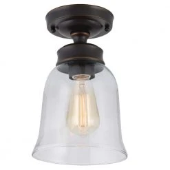 Matilda 1-Light Oil Rubbed Bronze Vintage Bulb Semi-Flush Mount Kitchen Ceiling Light with Bell Shaped Clear Glass Shade by Hampton Bay -Hampton Bay Sales bronze hampton bay flush mount lights sf0131106 1 6 c3 1000