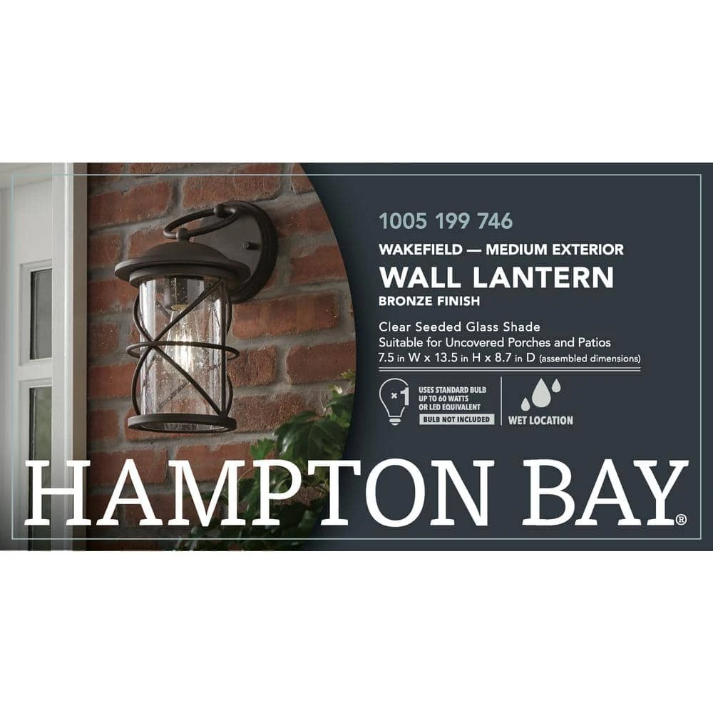 Wakefield 1-Light Bronze Outdoor Wall Lantern Sconce by Hampton Bay 4 Wakefield 1-Light Bronze Outdoor Wall Lantern Sconce by Hampton Bay - Image 4