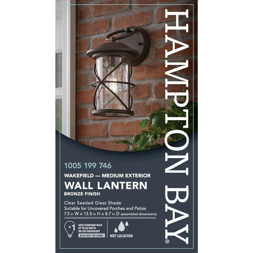 Wakefield 1-Light Bronze Outdoor Wall Lantern Sconce by Hampton Bay 3 Wakefield 1-Light Bronze Outdoor Wall Lantern Sconce by Hampton Bay - Image 3