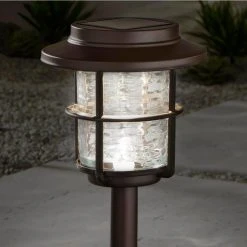 15 Lumens Mariner Solar Bronze Integrated LED Path Light with Vintage Water Glass (4-Pack) by Hampton Bay -Hampton Bay Sales bronze hampton bay path lights 50201 4f 1000