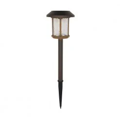 Solar Bronze and Warm Wood LED Path Light 14 Lumens with Ice Glass Lens and Vintage Bulb 2-Tone by Hampton Bay