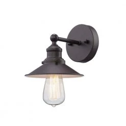 Glenhurst 1-Light Bronze Indoor Industrial Farmhouse Wall Sconce Light Fixture with Metal Shade by Hampton Bay -Hampton Bay Sales bronze hampton bay vanity lighting 20511 bz 77 1000