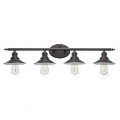 Glenhurst 4-Light Bronze Industrial Farmhouse Bathroom Vanity Light Fixture with Metal Shades by Hampton Bay