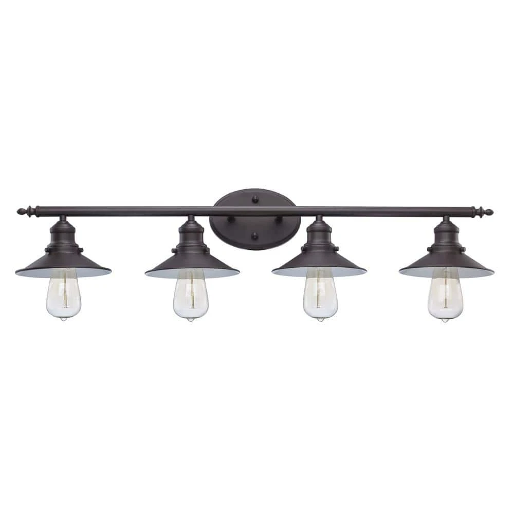 Glenhurst 4-Light Bronze Industrial Farmhouse Bathroom Vanity Light Fixture with Metal Shades by Hampton Bay 1 Glenhurst 4-Light Bronze Industrial Farmhouse Bathroom Vanity Light Fixture with Metal Shades by Hampton Bay
