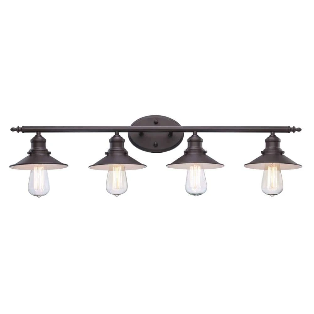 Glenhurst 4-Light Bronze Industrial Farmhouse Bathroom Vanity Light Fixture with Metal Shades by Hampton Bay 7 Glenhurst 4-Light Bronze Industrial Farmhouse Bathroom Vanity Light Fixture with Metal Shades by Hampton Bay - Image 7