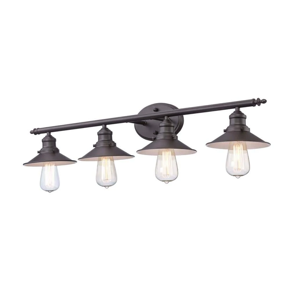 Glenhurst 4-Light Bronze Industrial Farmhouse Bathroom Vanity Light Fixture with Metal Shades by Hampton Bay 8 Glenhurst 4-Light Bronze Industrial Farmhouse Bathroom Vanity Light Fixture with Metal Shades by Hampton Bay - Image 8