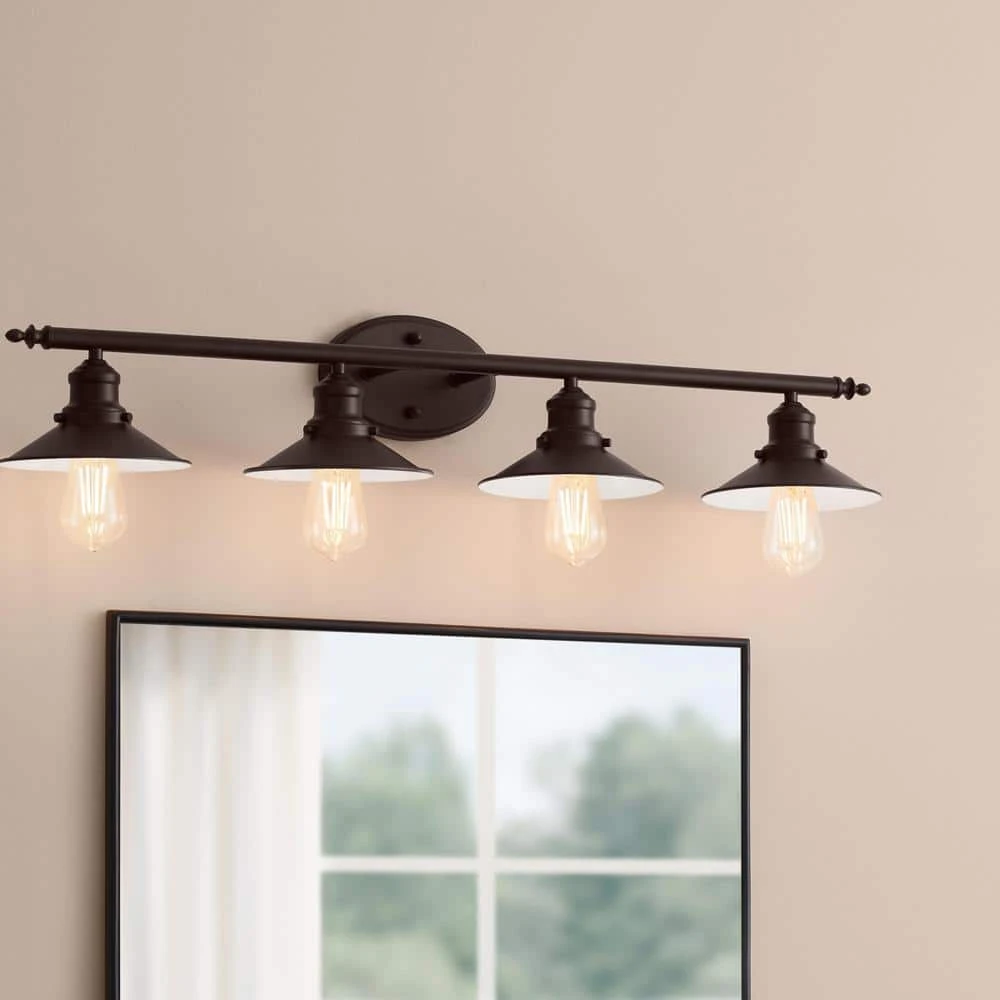 Glenhurst 4-Light Bronze Industrial Farmhouse Bathroom Vanity Light Fixture with Metal Shades by Hampton Bay 2 Glenhurst 4-Light Bronze Industrial Farmhouse Bathroom Vanity Light Fixture with Metal Shades by Hampton Bay - Image 2
