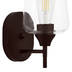 Pavlen 5.5 in. 1-Light Bronze Sconce with Clear Glass Shade by Hampton Bay -Hampton Bay Sales bronze hampton bay vanity lighting gs w070803bz 40 1000