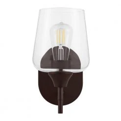Pavlen 5.5 in. 1-Light Bronze Sconce with Clear Glass Shade by Hampton Bay