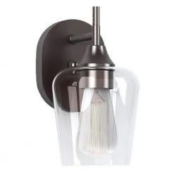 Pavlen 5.5 in. 1-Light Bronze Sconce with Clear Glass Shade by Hampton Bay -Hampton Bay Sales bronze hampton bay vanity lighting gs w070803bz c3 1000