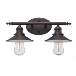 Glenhurst 2-Light Bronze Industrial Farmhouse Bathroom Vanity Light Fixture with Metal Shades by Hampton Bay