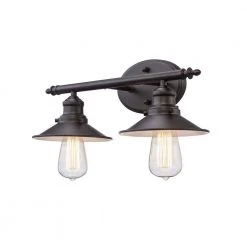 Glenhurst 2-Light Bronze Industrial Farmhouse Bathroom Vanity Light Fixture with Metal Shades by Hampton Bay -Hampton Bay Sales bronze hampton bay vanity lighting hd 8002 bz c3 1000