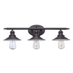 Glenhurst 3-Light Bronze Industrial Farmhouse Bathroom Vanity Light Fixture with Metal Shades by Hampton Bay