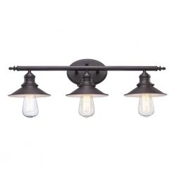 Glenhurst 3-Light Bronze Industrial Farmhouse Bathroom Vanity Light Fixture with Metal Shades by Hampton Bay -Hampton Bay Sales bronze hampton bay vanity lighting hd 8003 bz 77 1000