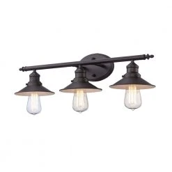 Glenhurst 3-Light Bronze Industrial Farmhouse Bathroom Vanity Light Fixture with Metal Shades by Hampton Bay -Hampton Bay Sales bronze hampton bay vanity lighting hd 8003 bz c3 1000