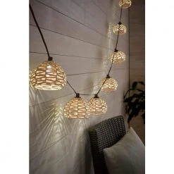 Outdoor/Indoor 10 ft. Plug-In Round Globe Bulb LED Rattan String Light by Hampton Bay -Hampton Bay Sales brown hampton bay string lights sl9522 40 1000