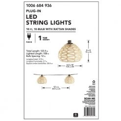 Outdoor/Indoor 10 ft. Plug-In Round Globe Bulb LED Rattan String Light by Hampton Bay -Hampton Bay Sales brown hampton bay string lights sl9522 77 1000