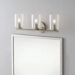 Champlain 22.375 in. 3-Light Brushed Nickel Modern Bathroom Vanity Light with Clear Glass Shades by Hampton Bay -Hampton Bay Sales brushed nickel and clear glass hampton bay vanity lighting 1023hbbndi 40 1000